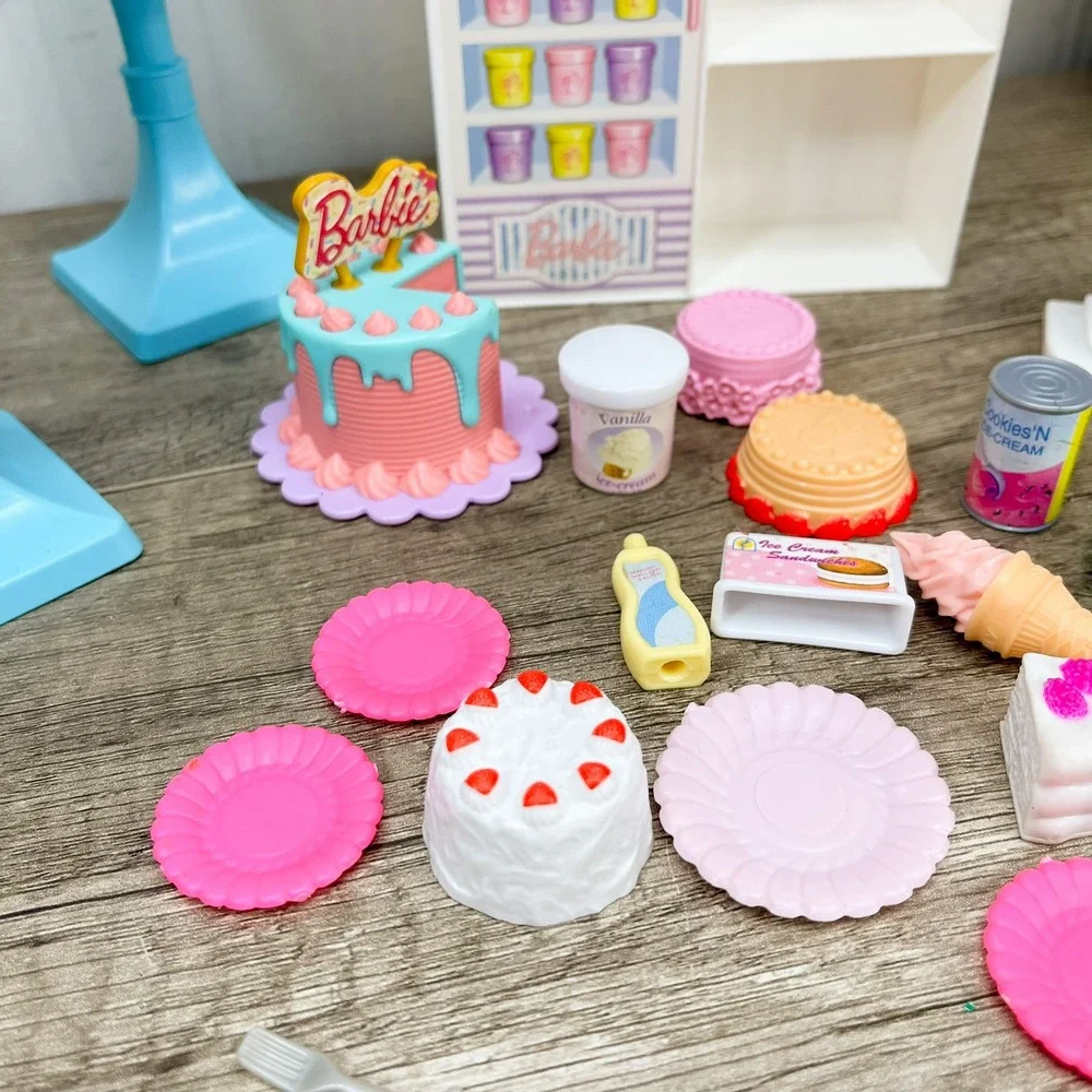Barbie Sweet Shop Playset Ice Cream Counter Chairs Cake Accessories Lot